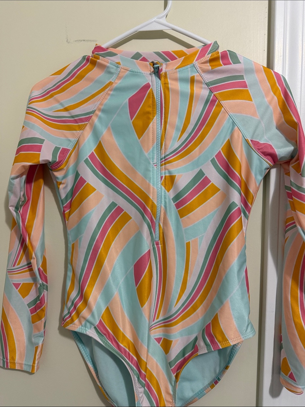 Girls Long Sleeve Swimsuit One-Piece in Retro Wave Print XL
